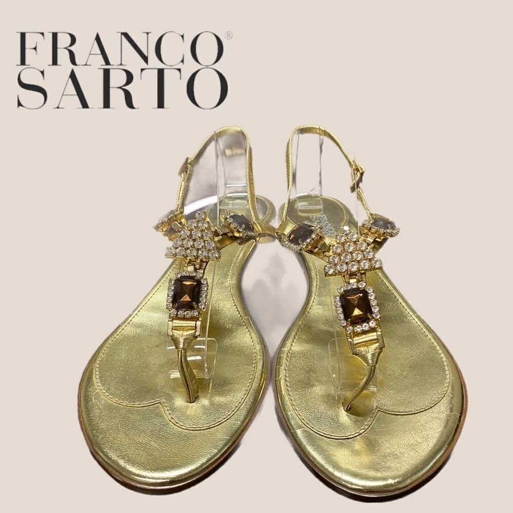 Franco Sarto "Merito" Gold Jeweled Sandals 6